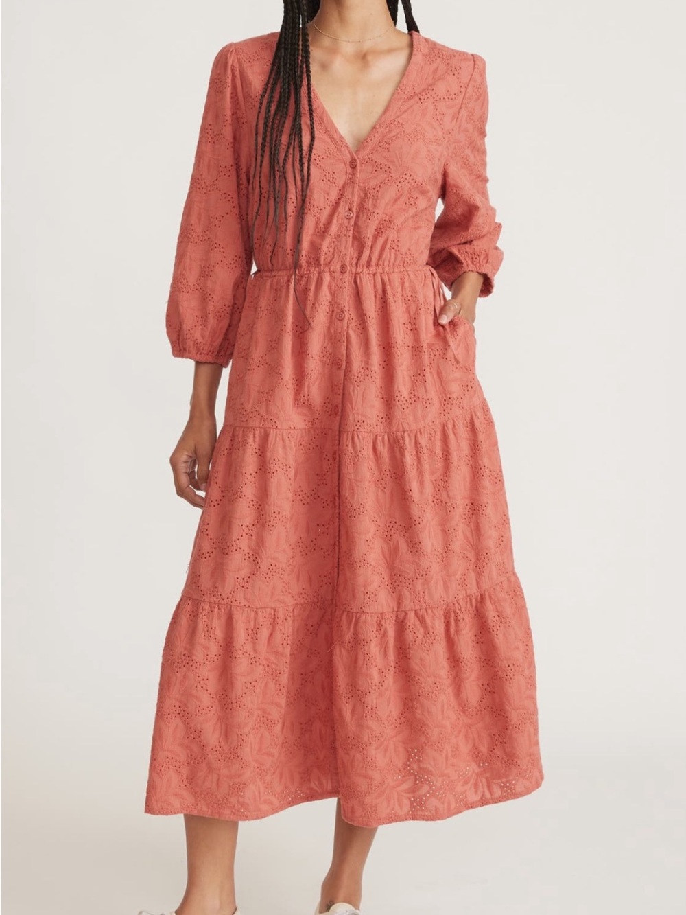 Marine Layer NWT Mineral Red Eyelet Willow Embroidered Midi Dress Sz M